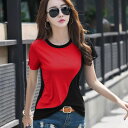 トップス Tシャツ 切り替え レッド ブルー カットソー 無地 お洒落 可愛い かわいい 春 夏 レトロ ガーリー おしゃれ きれいめ 生地 シャツワンピ スカート レース レディース 無地 しわ加工 ブラウス 膝丈 ミディアム きれいめ 韓国 大きいサイズ フリーサイズ シック