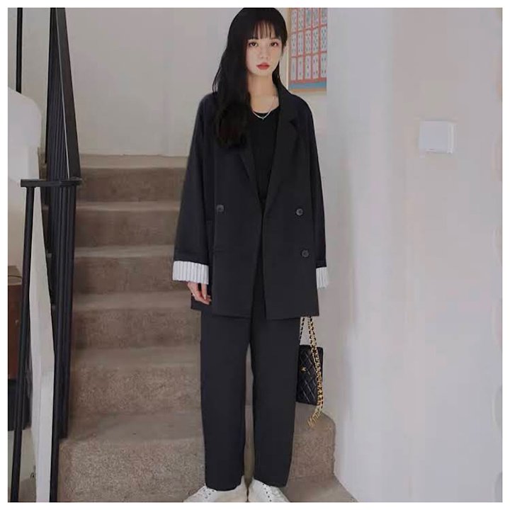 ルーズ カジュアル スーツ ジャケット 女性 ワイド レッグ パンツ ツー ピース セット 新作 スーツ セットアップ レディース きれいめ かっこいい 大きいサイズ 秋冬 おしゃれ 着痩せ 着回し コーデ ゆったり 上下 人気 2点セット パンツ スーツ 韓国 入学式 卒業式