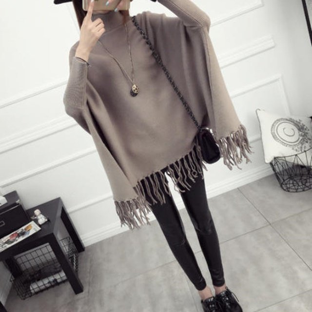 ポンチョコート ケープ マント アウター 羽織 トップス ハイネック フリンジ ゆったり きれいめ エレガ..