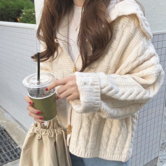 ニットカーディガン トップス 羽織 ケーブル編み トグルボタン ゆったり 長袖 大人可愛い シンプル ベーシック お出かけ デート 普段使い デイリー 着回し TO-319IUのサムネイル