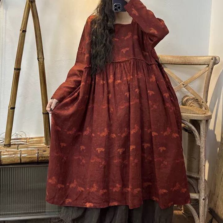 リネンオールマッチ プリントウエストレース リネンワンピース きれいめ 大人 おすすめ 長袖 ロング カジュアル レディース 大きいサイズ 麻 上品 ゆったり シンプル 着回し 30代 40代 50代 OP-106KMY