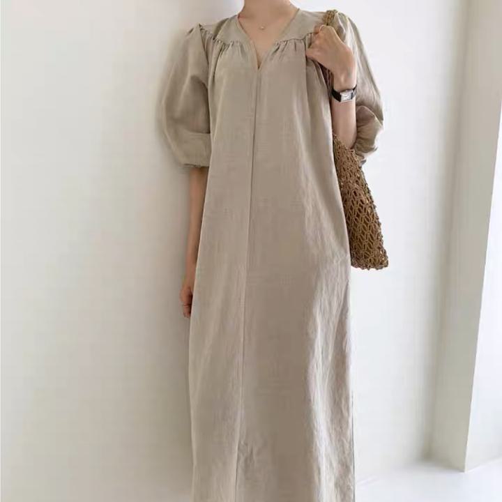 リネンドレス カジュアル ハイエンド ルーズ 七分袖 リネンワンピース きれいめ 大人 おすすめ かわいい エレガント ロング カジュアル レディース 大きいサイズ 麻 上品 ゆったり シンプル 着回し 30代 40代 50代 OP-130KMY
