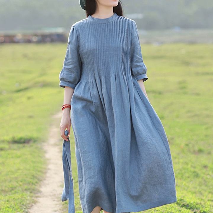 オリジナル リネン アート エレガント 通勤 ドレス リネンワンピース きれいめ 大人 おすすめ かわいい エレガント フルリネン ロング カジュアル レディース 大きいサイズ 麻 上品 ゆったり シンプル 着回し 30代 40代 50代 OP-176KMY