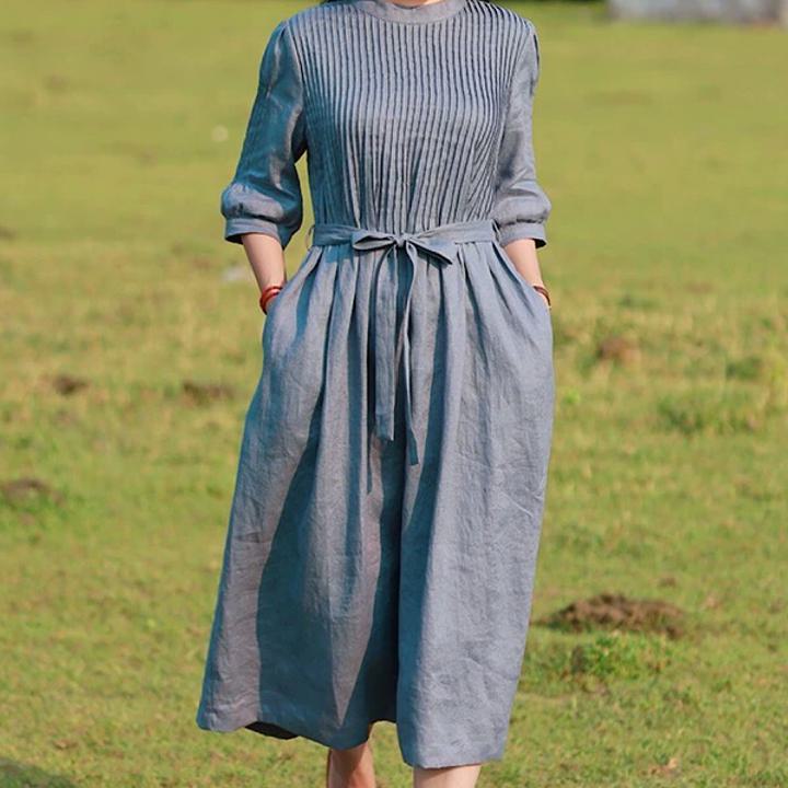 オリジナル リネン アート エレガント 通勤 ドレス リネンワンピース きれいめ 大人 おすすめ かわいい エレガント フルリネン ロング カジュアル レディース 大きいサイズ 麻 上品 ゆったり シンプル 着回し 30代 40代 50代 OP-176KMY