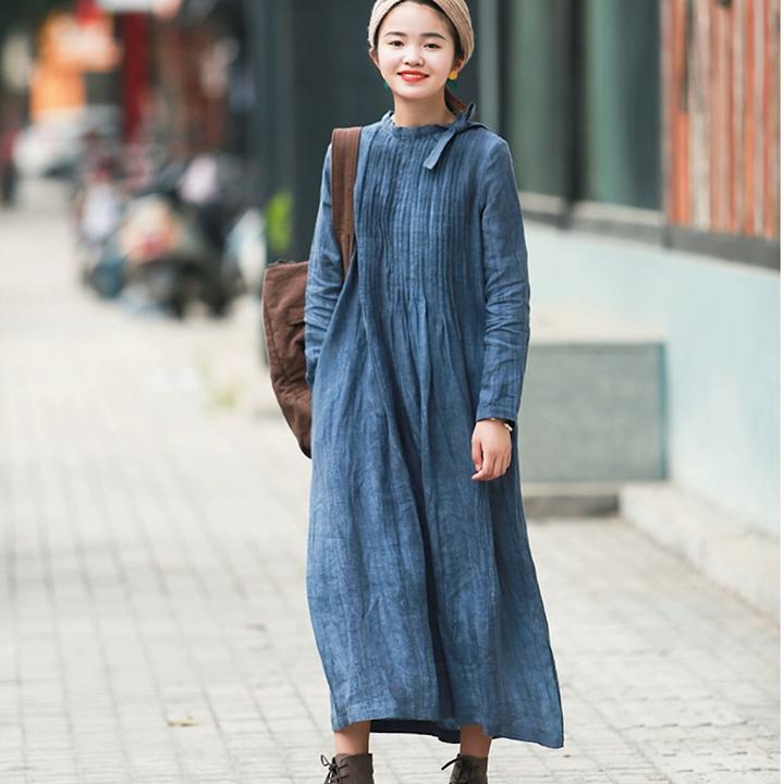 春の新作 アート スタンド カラ ー ルックス スレンダー ピュアリネンワンピース きれいめ 大人 おすすめ ロング カジュアル レディース 大きいサイズ 麻 ...