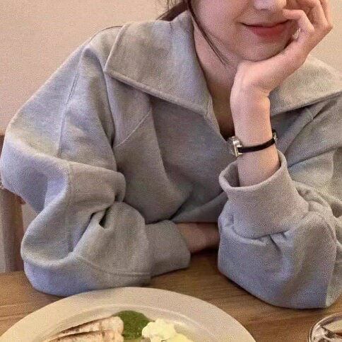 襟付きスウェット トップス スウェット トレーナー 長袖 無地 シンプル 秋冬 カジュアル お出かけ ルー..