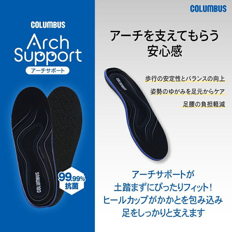靴 スニーカー 革靴 中敷き 調整 男性用 女性用 衝撃吸収 通気性 防臭 消臭 新生活 COLUMBUS　コロンブス　アーチサポート【お取り寄せ製品】【中敷 インソール 疲労軽減 おすすめ】（楽天・カッパ、カー用品の新未来創造）
