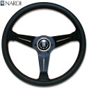 楽天カッパ、カー用品の新未来創造NARDI ナルディ　N755　パンチングレザー&ブラックスポーク ディープコーン　レッドクロスステッチ　ステアリング　径350mm　NARDIホーンボタン付　オフセット80mm【お取り寄せ商品】【ハンドル、ステアリング】