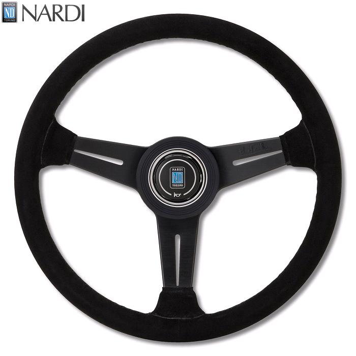 楽天カッパ、カー用品の新未来創造NARDI ナルディ　N135　ブラックスエード&ブラックスポーク　ブラックステッチ　ステアリング　径360mm　NARDIホーンボタン、ホーンリング付【お取り寄せ商品】【ハンドル、ステアリング】