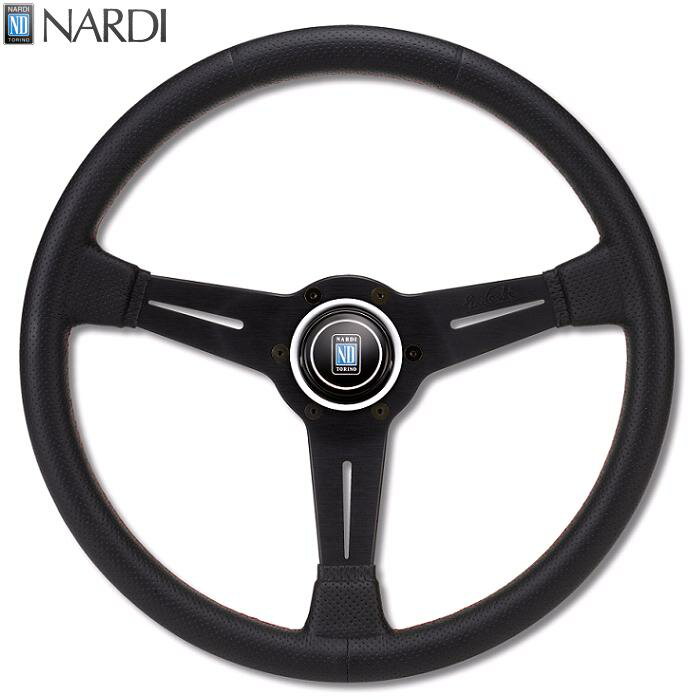 楽天カッパ、カー用品の新未来創造NARDI ナルディ　N005　SPORTS TYPE A パンチングレザー　レッドクロスステッチ　ステアリング　径330mm　NARDIホーンボタン付【お取り寄せ商品】【ハンドル、ステアリング】