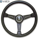 楽天カッパ、カー用品の新未来創造NARDI ナルディ　N130　ブラックレザー&ブラックスポーク　グレーステッチ　ステアリング　径360mm　NARDIホーンボタン、ホーンリング付【お取り寄せ商品】【ハンドル、ステアリング】