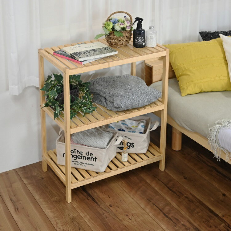 【送料無料(沖縄・離島を除く)】フクダクラフト RM-G60T3 NA ウッドラック 3段 幅60 奥行35.5 高さ80cm【組立品】【メーカー直送品】【同梱/代引不可】【ハンガー コート掛け 棚付き 収納 ラック おしゃれ おススメ おすすめ】 [3]