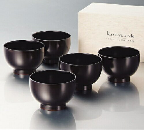 北市漆器　KZ2395　手塗うるし汁椀揃(溜)(5組)木箱入　【お取寄せ商品】【汁椀】
