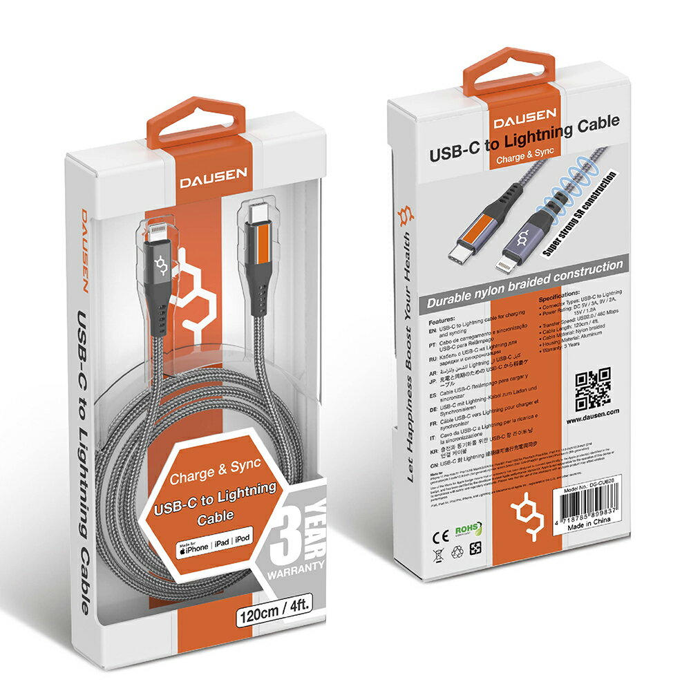 【限定クーポン発行】Type-CからMFiライトニング&同期ケーブル、4フィート/120cm、耐久性 ナイロン編み iphone iPhone 充電ケーブル アイフォン 充電ケーブル lightning ケーブル ライトニングケーブル mac macbook air マックブック ipad アイパッド スマホ Dausen