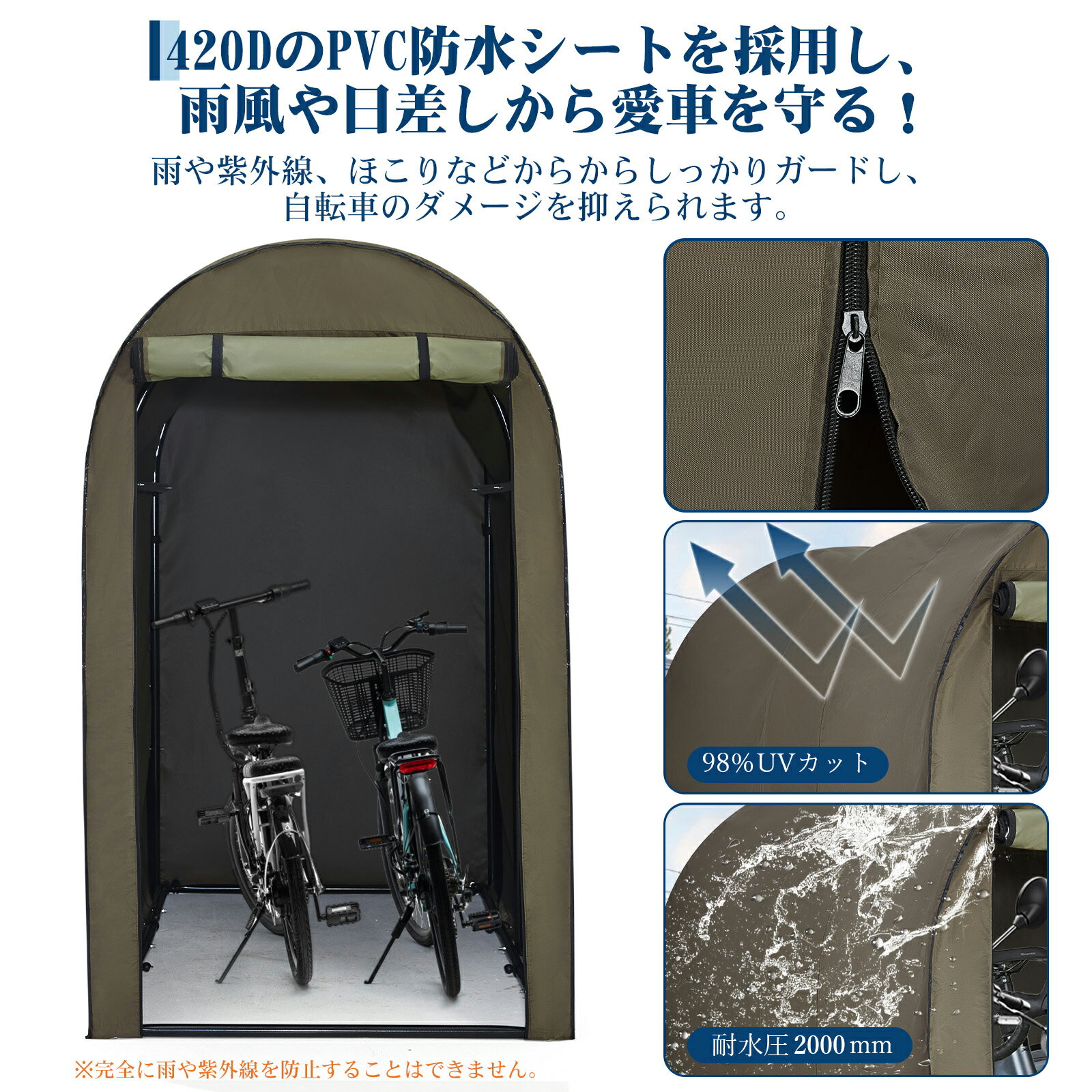 全品ポイント5倍 （レビュー特典あり） サイクルハウス 自転車置き場 2台用 3台用 5台用 厚手 カバー サイクルポート ガレージ 物置 ガレージテント バイクガレージ バイク 屋外 テント 自転車収納 自転車屋根 簡易ガレージ 車庫 UV加工シート 撥水 3