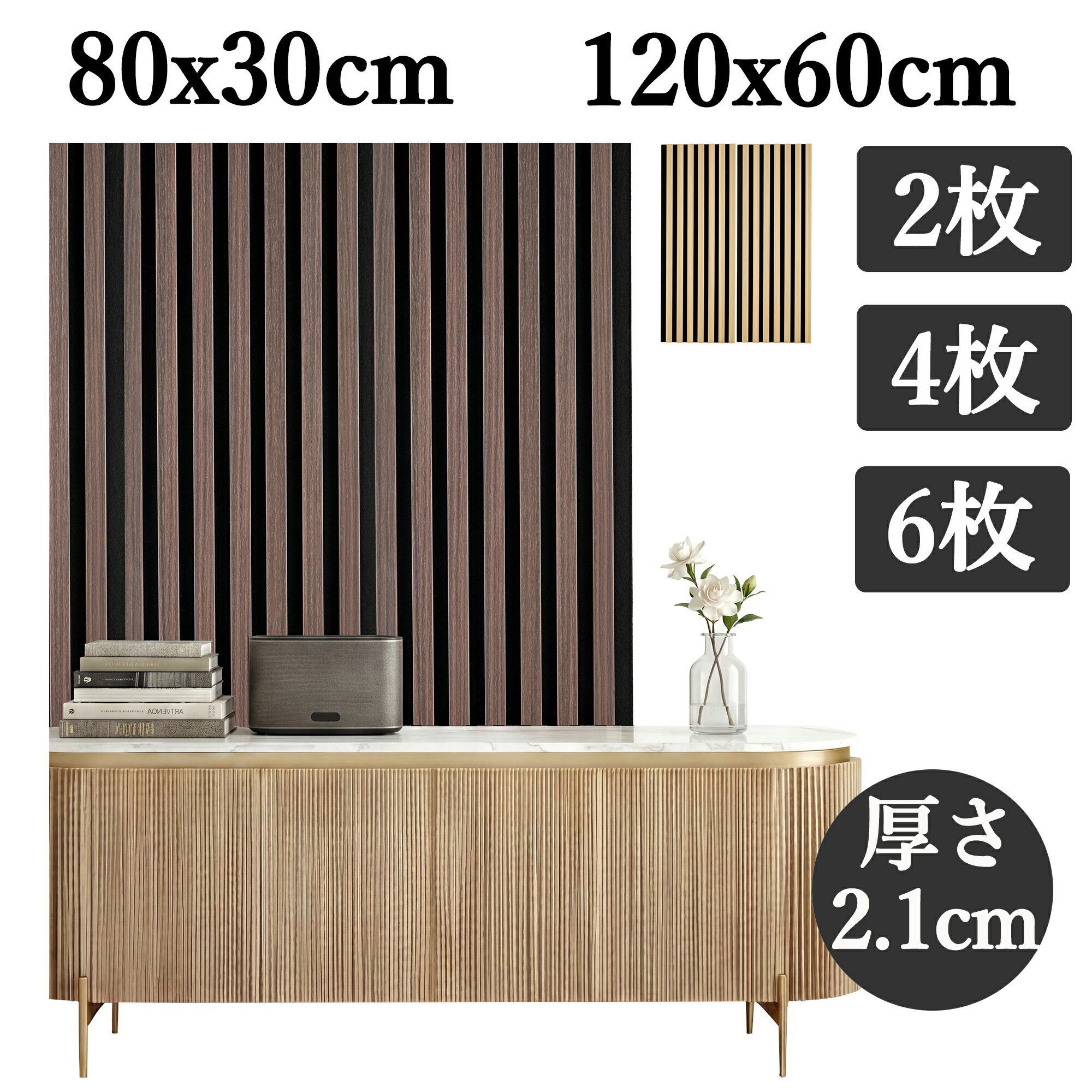 [Limited Time 10% OFF] Sound-absorbing panels, sound-absorbing boards, wood grain finish, stylish sound-absorbing material, wall panels, soundproofing panels, soundproofing sheets, 80cm (2 or 6 sheets), 120cm (2 or 4 sheets), suitable for rental properties, musical instruments, home theaters, offices, reverberation, noise reduction, easy installation, black walnut, natural oak