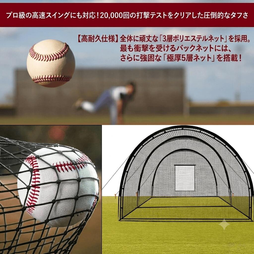 イマイゼンストアの野球バッティングネット バッティングケージ バッティング ネット 野球 野球ネット 野球ケージ 野球練習場 練習用 バッティング練習 2×3×9m 大型 屋外用 軟式?硬式対応 飛散防止｜アングル2