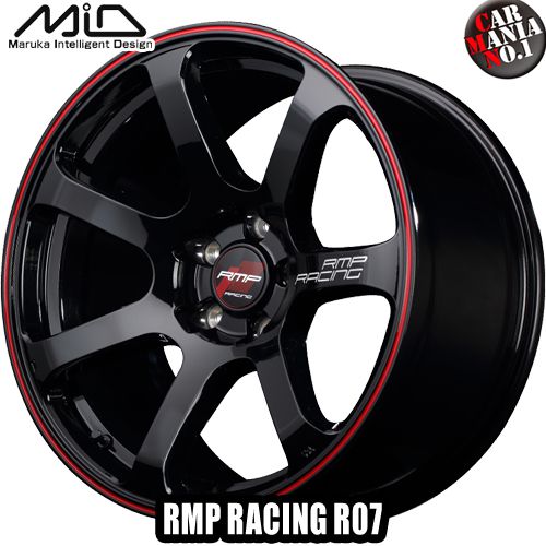 (4本セット) 15×5.0J +45 4/100 MARUKA(マルカ) MID RMP RACING R07 カラー：ブラック/リム レッドライン 15インチ 4穴 P.C.D100 ホイール新品4本 鋳造1ピースホイール RMPレーシング