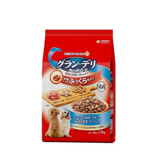 乐天商城 - グラン・デリ ふっくら仕立て ビーフ・白身魚・チキン・緑黄色野菜・チーズ・角切りビーフ粒入り 1.7kgペットフード 栄養