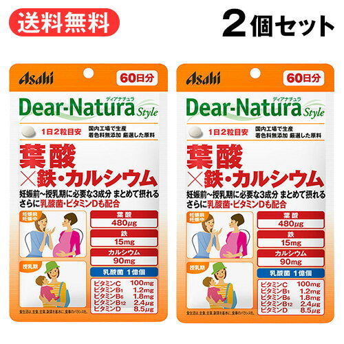 まとめ買い 2個セット アサヒ ディアナチュラスタイル 葉酸×鉄・カルシウム60日 120粒 アサヒグループ食品 サプリメント 葉酸 鉄 鉄分 カルシウム ビタミン[ネコポス対応商品]