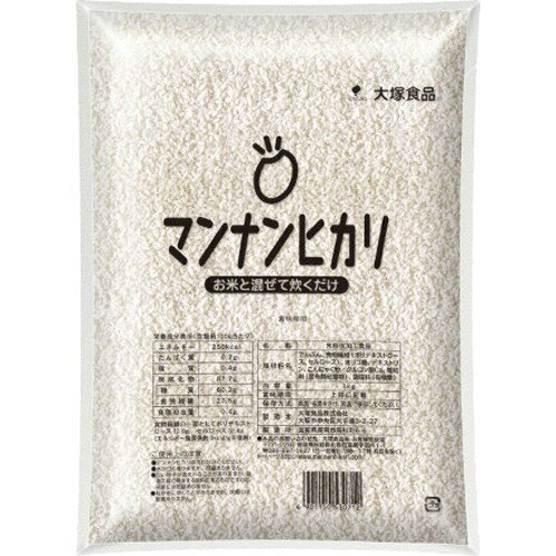 商品名 マンナンヒカリ 1kg 商品詳細 1kg260*40*170※お米と混ぜて炊くだけ、簡単ヘルシー食材。 商品説明 ●お米と混ぜて炊くだけ!●普通のごはんに比べて33％糖質・カロリーカット。●食物繊維は普通のごはんの10倍※炊きあがり2合の場合：お米1合とマンナンヒカリ75gで炊飯「日本食品標準成分表2015年版(七訂)」水稲めし・精白米参照 【召し上がり方】 (炊きあがり4合の場合)＜用意するもの＞お米300g、マンナンヒカリ150g(1) お米だけを洗います。※マンナンヒカリは洗わないでください。無洗米とも炊飯できます。(2) 水切りしたお米とマンナンヒカリを一緒に炊飯器の内釜に入れます。(3) 4合の目盛りまで水を加え、軽くかき混ぜ、通常通り炊飯します。(4) 炊きあがったら10-30分程度蒸らし、よくほぐしてお召し上がりください。・本品75gでごはん1合相当分です。・炊飯器以外で炊く場合、加水量の目安は本品75gにつき250ccです。・水の量はお好みで調整してください。 【品名・名称】 米粒状加工食品 【原材料】 でんぷん、食物繊維(ポリデキストロース、セルロース)、オリゴ糖、デキストリン、こんにゃく粉／グルコン酸Ca、増粘剤(昆布類粘質物)、 調味料(有機酸) 【栄養成分】 (炊飯前／100gあたり)エネルギー：250kcaL、たんぱく質：0.2g、脂質：0.4g、炭水化物：87.7g(糖質：60.2g、食物繊維：27.5g)、食塩相当量0.4g 【アレルギー物質】 なし 【保存方法】 高温・多湿をさけ、常温で保存してください。 【注意事項】 ・マンナンヒカリは洗わないでください。・水が白く濁りますが、問題ありません。・白い粒子が含まれることがありますが、製造工程で発生する原料由来のものですので、品質には問題ありません。・粒が水に浮くことがありますが、炊飯には影響ありません。 その他 【原材料】でんぷん、食物繊維(ポリデキストロース、セルロース)、オリゴ糖、デキストリン、こんにゃく粉／グルコン酸Ca、増粘剤(昆布類粘質物)、 調味料(有機酸)【栄養成分】(炊飯前／100gあたり)エネルギー：250kcaL、たんぱく質：0.2g、脂質：0.4g、炭水化物：87.7g(糖質：60.2g、食物繊維：27.5g)、食塩相当量0.4g JANコード 4901150530712 販売元 大塚食品 フード &gt; 米・雑穀類 &gt; 雑穀類 &gt; マンナンヒカリ 1kg広告文責・販売事業者名:株式会社ビューティーサイエンスTEL 050-5536-7827※一部成分記載省略あり※メーカー名・原産国：パッケージ裏に記載。※区分：健康食品