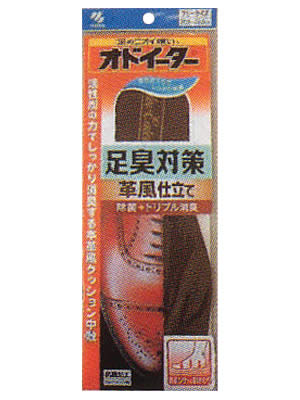 商品説明「小林製薬 オドイーター足臭対策 1足入」は、革に近い風合いの合成皮革を使用した中敷きです。高級ビジネスシューズに敷いても違和感無くぴったりマッチし、履き心地にもすぐれています。また、「足のニオイ」対策のことを考え、特殊製法で作られた活性炭入りフォームラバーに、足臭に効果の高いゼオライト系消臭剤を配合。さらに消臭効果を持たせた特殊合皮の力により気になる足の臭いをしっかりをカットします。 発売元　小林製薬 内容量：1足入サイズ：330*115*6(mm)JANコード：　4987072014844※パッケージデザイン等は予告なく変更されることがあります 広告文責・販売事業者名:株式会社ビューティーサイエンスTEL 050-5536-7827 ※一部成分記載省略あり