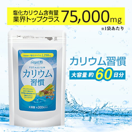 1袋で塩化カリウム含有量75,000mgカリウム習慣 300粒 約60日分[ネコポス対応商品]カリウム 黒生姜 黒しょうが 必須ミ…