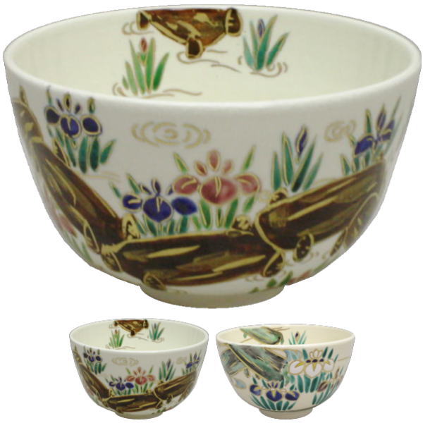 【茶器/茶道具　抹茶茶碗】　仁清写し　八ッ橋　西村清翠作