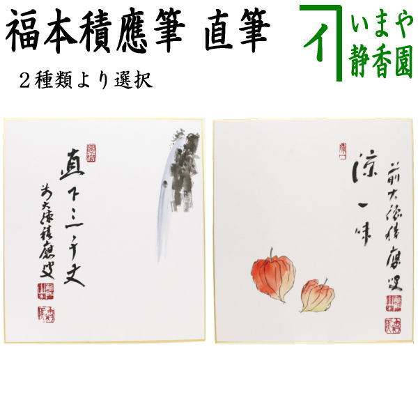 【茶器/茶道具　色紙画賛】　直筆　直下三千丈　滝の画又は涼一味　酸漿の画（ほおずき）　福本積應筆 1