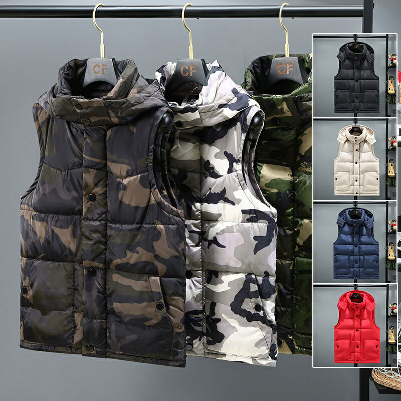 中綿ベスト メンズ レディース ベスト 無地 ペアルック 中綿入りベスト ジレ 中綿ダウンベスト フード付き ジャケット ノースリーブ トップス ジップアップ ...