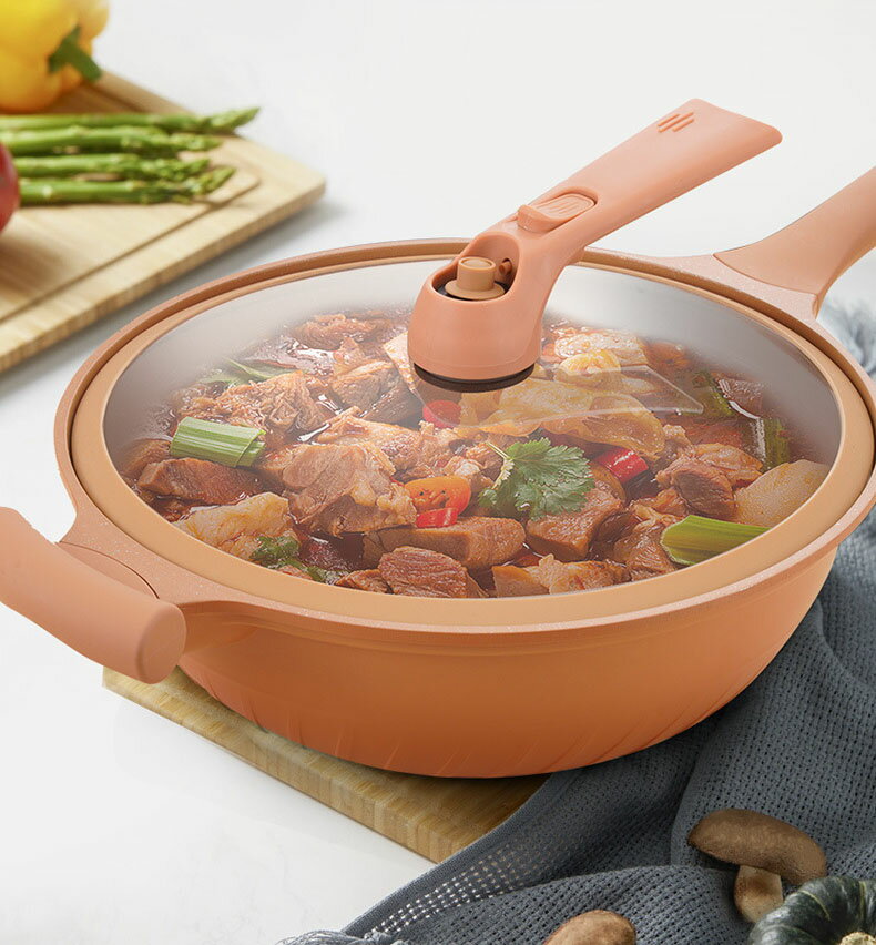 陶土 くっつかない フライパン 高熱効率 炒め鍋 焦げ付かないフライパン 陶土フライパン 天然陶土の微圧速煮込み 32cm 蓋付き せいろ付き 圧力鍋 直火 ガス火対応 IH対応 オール熱源対応 熱ムラなし 煙なし 洗いやすい 小型バルブ付き 蒸篭 炒めヘラ キッチン用品 送料無料