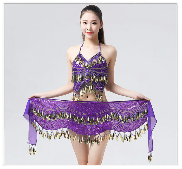 Imeiライフスタイルの社交ダンス レディース ベリーダンス ヒップタオル スカート レッド グリーン ブラック ゴールド シルバー バラ ライトブルー ダークブルー パープル 女性 大人 ダンス用品 ダンス小物 スパンコールスカーフ レディー ベリーダンス 団体活動 社交ダンス 社交ダンス スカート｜アングル2