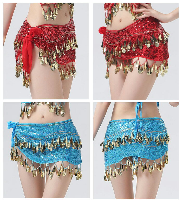 Imeiライフスタイルの社交ダンス レディース ベリーダンス ヒップタオル スカート レッド グリーン ブラック ゴールド シルバー バラ ライトブルー ダークブルー パープル 女性 大人 ダンス用品 ダンス小物 スパンコールスカーフ レディー ベリーダンス 団体活動 社交ダンス 社交ダンス スカート｜アングル3