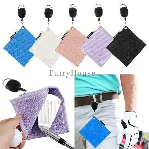 【送料無料】ポータブルミニゴルフクリーニングタオル、PU織物テクスチャー素材、伸縮式フックプルロー..