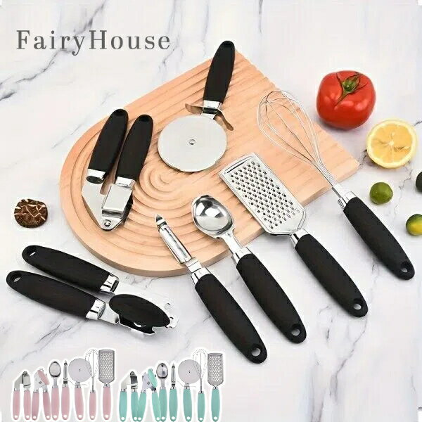 【無料送料】プレミアムステンレス製キッチンツールセット - 7点セット（泡立て器、すりおろし器、ピー..