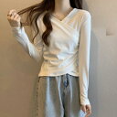 トップス tシャツ レディース カットソー vネック 無地 きれいめ Vネック 長袖 インナー 暖か 防寒 春 秋 冬 2024(4)