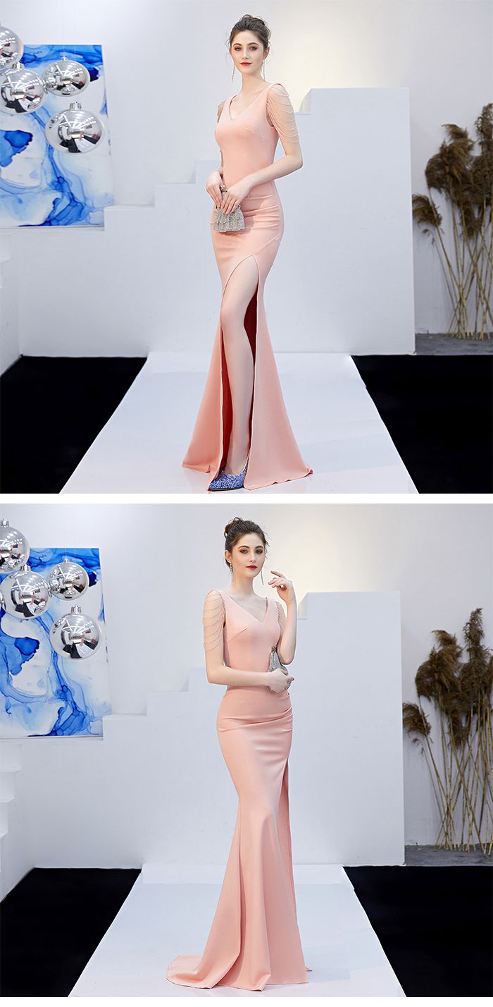 マーメイドドレス パーティードレス イブニングドレス レディース ワンピース ドレス Vネック スリット キャバドレス ロングドレス キャバ嬢 タイト 着痩せ セクシー 谷間見せ 忘年会 結婚式 演奏会 二次会 お呼ばれ 発表会 披露宴