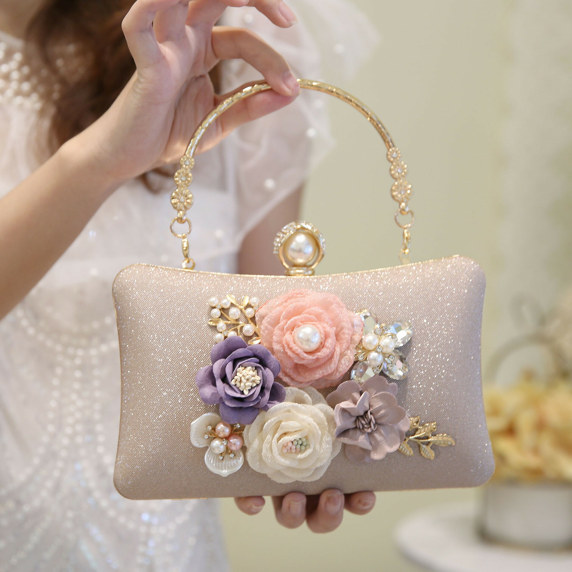 Rakuten - 3wayパーティーバッグ 花 パール レディース スパンコール キラキラ クラッチバッグ 結婚式 ショルダー 手提げ ハンドバッグ 二次会 入学式 卒業式 お呼ばれ ブラック シャンパン シルバー ブライダル キャバ 大きめ パーティバッグ 大人