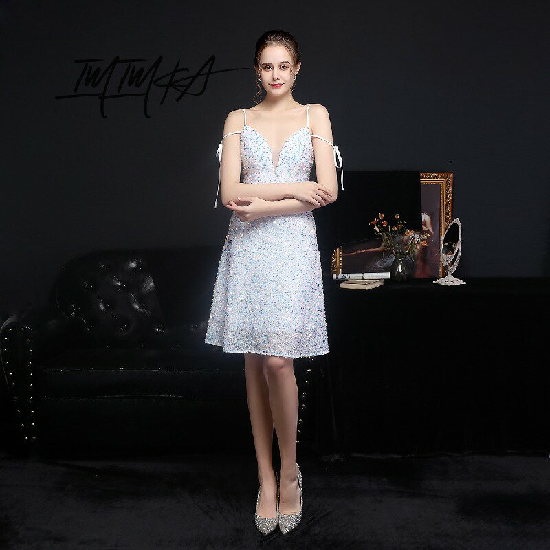 パーティードレス キラキラ Vネック キャバ嬢 タイト 着痩せ セクシー 谷間見せ キャミソール イブニングドレス ドレス dress 衣装 ワンピース 膝丈 かわいい きれいめ 華やか 大人 演奏会 二次会 お呼ばれ 発表会 披露宴