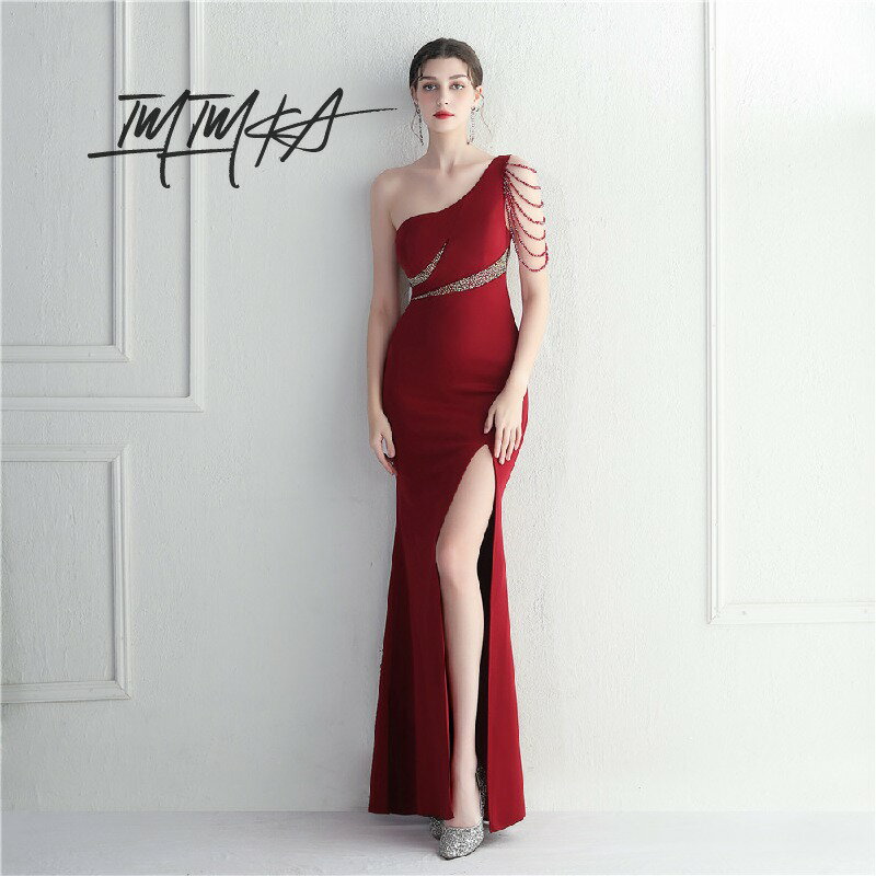 マーメイドドレス パーティードレス イブニングドレス レディース ワンピース ワンショルダー フリンジ スリット キャバドレス ロング..