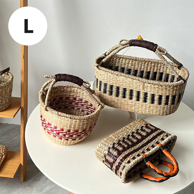 バスケット かごバスケット シーグラス製 収納 持ち手 かご カゴ 荷物入れ オーバル型 ピクニック キッチン収納ンドリーバスケット おもちゃ入れ 収納かご 軽量 洗濯かご 大容量 エスニック おしゃれ かわいい 北欧 アジアン雑貨 アジアン 雑貨 ベトナム雑貨のサムネイル
