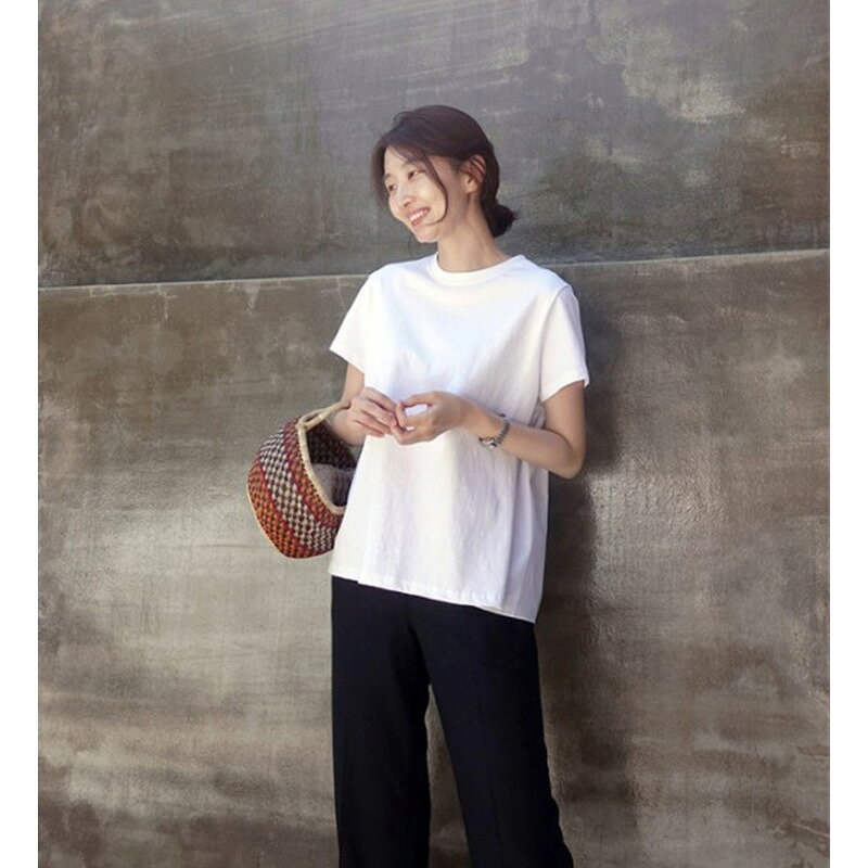 レディース　大人カジュアル　ゆったりトップス　無地　　春夏　半袖Tシャツ　シンプル　30代　着痩せ　シンプル　カットソー　着回し imonia-10000043 イモニアショップ サンプル画像2