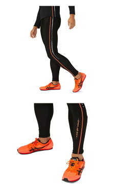 ネコポス アシックス スポーツウエア メンズ 蓄光 ロングタイツ asics 2091A383 軸線を目視、鏡、スマートフォンで撮影し軸を確認できる 光るプリント 陸上競技 トレーニングウエア