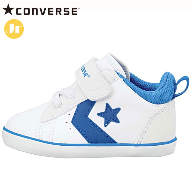 コンバース スニーカー ベビーシューズ ミニ P-L N ホワイト/ブルー CONVERSE 32711536 キッズ ベルトタイプ 脱ぎ履きしやすい しなやかなラバー カジュアルシューズ