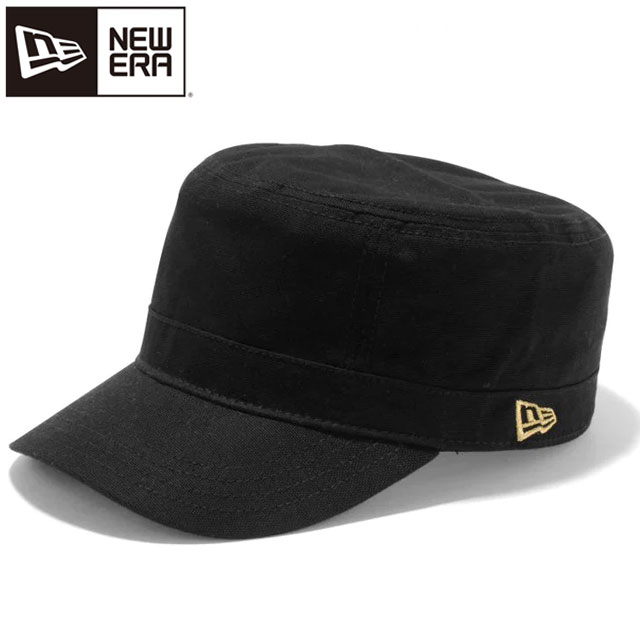 ニューエラ NEW ERA メンズ レディース ワークキャップ WM-01 ダックコットン ブラック ゴールドフラッグ 黒 13561916 無地 シンプル フラッグロゴ ワンポイント 帽子 ミリタリーキャップ 綿 男女兼用 ユニセックス