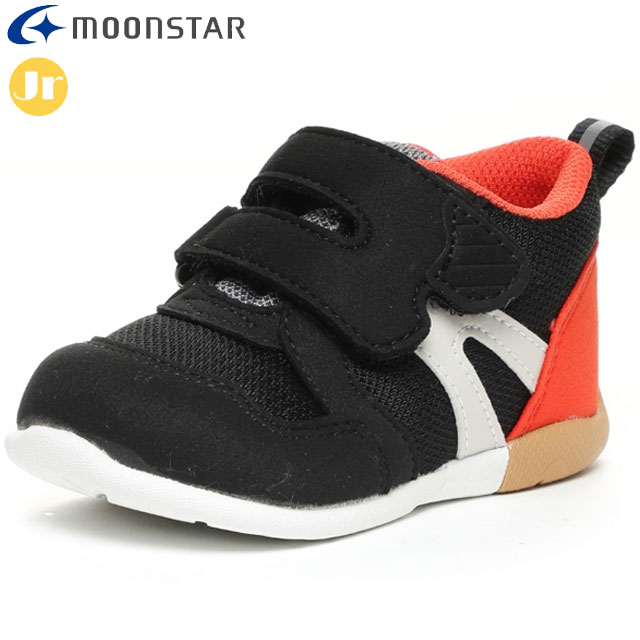 ムーンスター ベビー シューズ キャロット MS B111 ブラック/オレンジ 12118742 MOONSTAR 子供靴 3E 足幅広め つま先ゆったり ワイド メッシュ素材のサムネイル