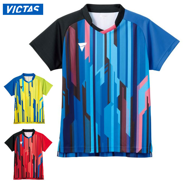 ネコポス ヴィクタス 卓球 スポーツウエア V-GS300 ゲームシャツ VICTAS 512301 半袖シャツ 前後の柄パターンを変化させたサイバーグラフィック柄 トレーニングウエア