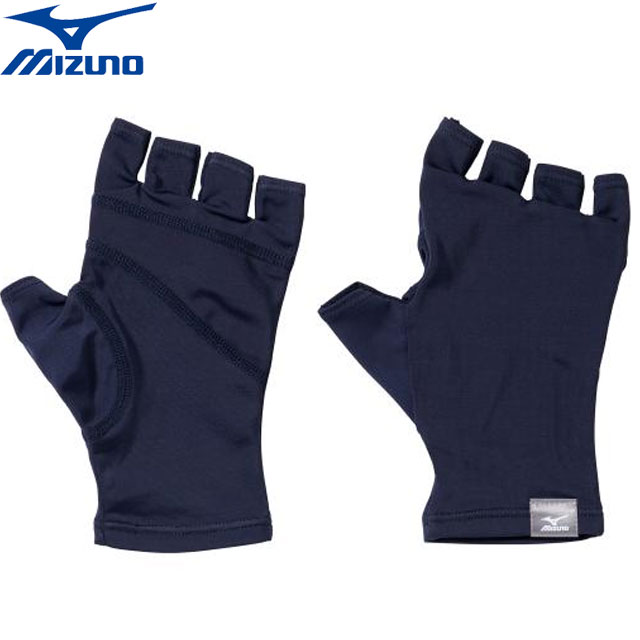 (☆)34 ネコポス ミズノ MIZUNO 手袋 接触冷感 アイスタッチUV指ぬきグローブ レディース ネイビー 用品..