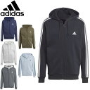 アディダス adidas メンズ エッセンシャルズ フリース スリーストライプス フルジップパーカー DTN84 裏起毛 レギュラーフィット フーディー スポーツウエア カジュアルウエア 男性用