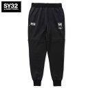 ☆SY32 by SWEET YEARS スポーツウエア DOUBLE KNIT EMBOSS CAMO SHIELD LOGO PANTS ダンボールニットロングパンツ 13511 ロングパンツ ソフトなタッチとストレッチ性 カモ柄のエンボス加工 レジャー デイリー カジュアルウエア アウトドア ジム フィットネス ブラック